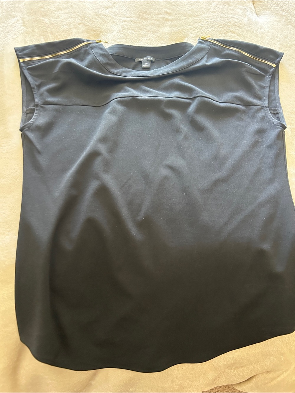 Ann Taylor Black Sleeveless Top with Gold Zipper Details
